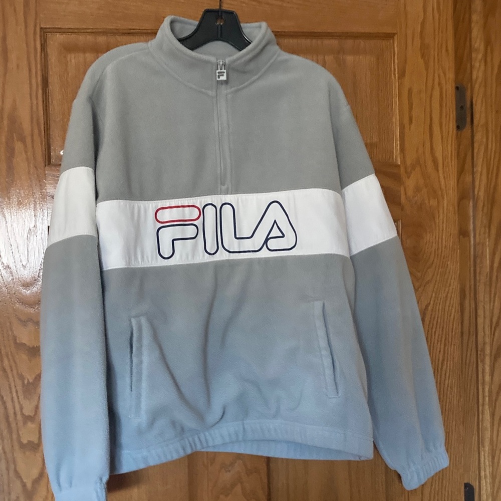 Fila Light Gray and White quarter Zip Fleece